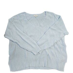 Lucky Brand Women's all Cotton V Neck Pale Blue Sweater size XL